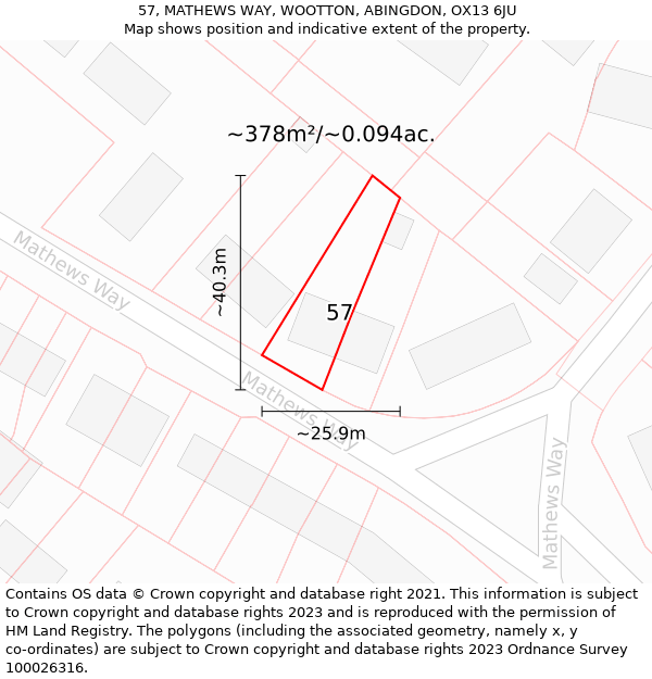 57, MATHEWS WAY, WOOTTON, ABINGDON, OX13 6JU: Plot and title map