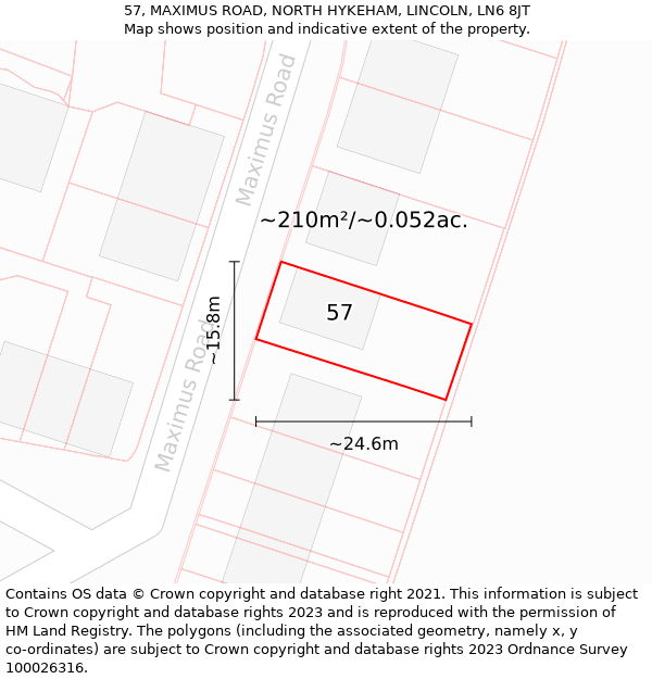 57, MAXIMUS ROAD, NORTH HYKEHAM, LINCOLN, LN6 8JT: Plot and title map