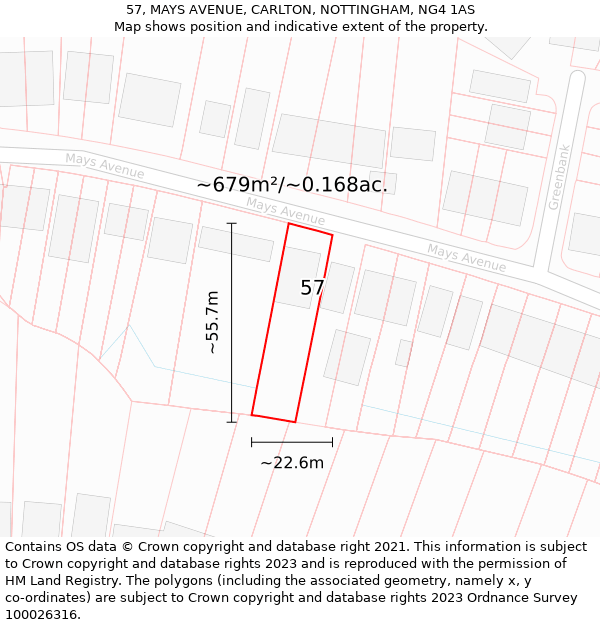 57, MAYS AVENUE, CARLTON, NOTTINGHAM, NG4 1AS: Plot and title map
