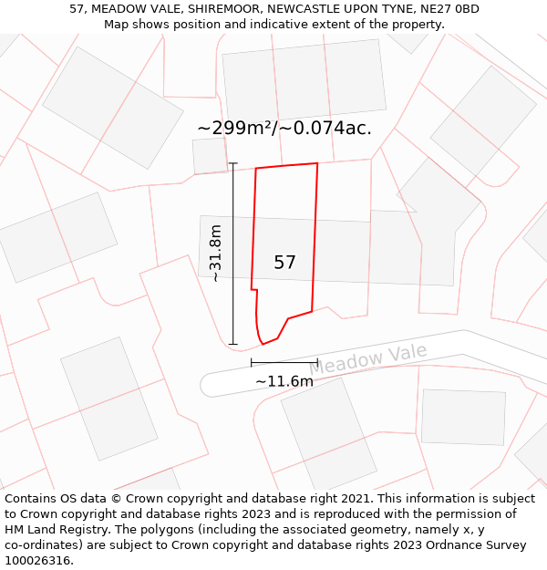 57, MEADOW VALE, SHIREMOOR, NEWCASTLE UPON TYNE, NE27 0BD: Plot and title map