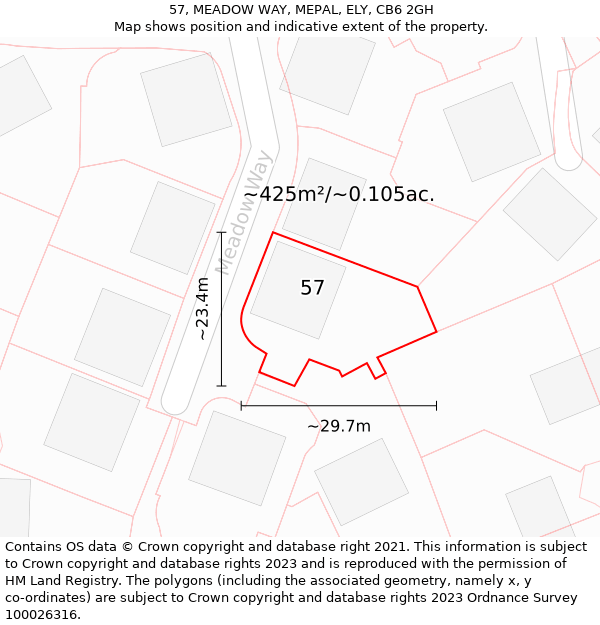 57, MEADOW WAY, MEPAL, ELY, CB6 2GH: Plot and title map