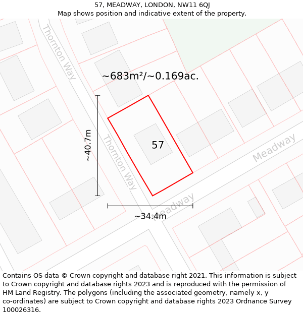 57, MEADWAY, LONDON, NW11 6QJ: Plot and title map