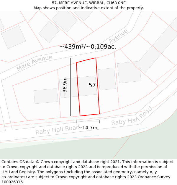 57, MERE AVENUE, WIRRAL, CH63 0NE: Plot and title map