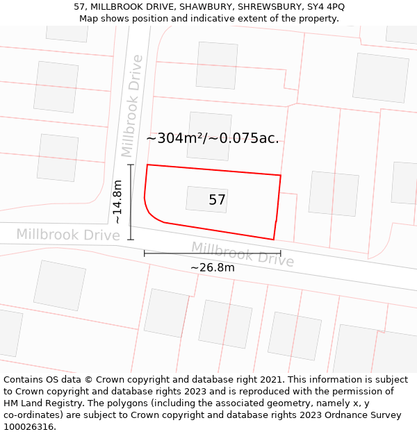 57, MILLBROOK DRIVE, SHAWBURY, SHREWSBURY, SY4 4PQ: Plot and title map