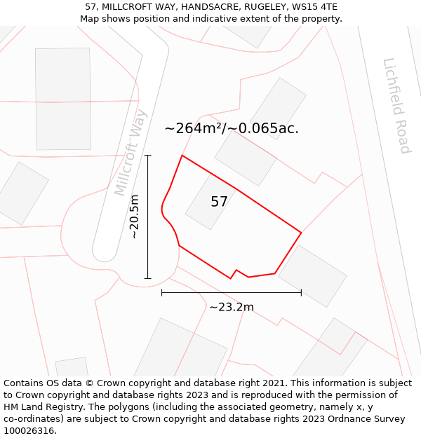 57, MILLCROFT WAY, HANDSACRE, RUGELEY, WS15 4TE: Plot and title map