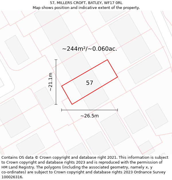 57, MILLERS CROFT, BATLEY, WF17 0RL: Plot and title map