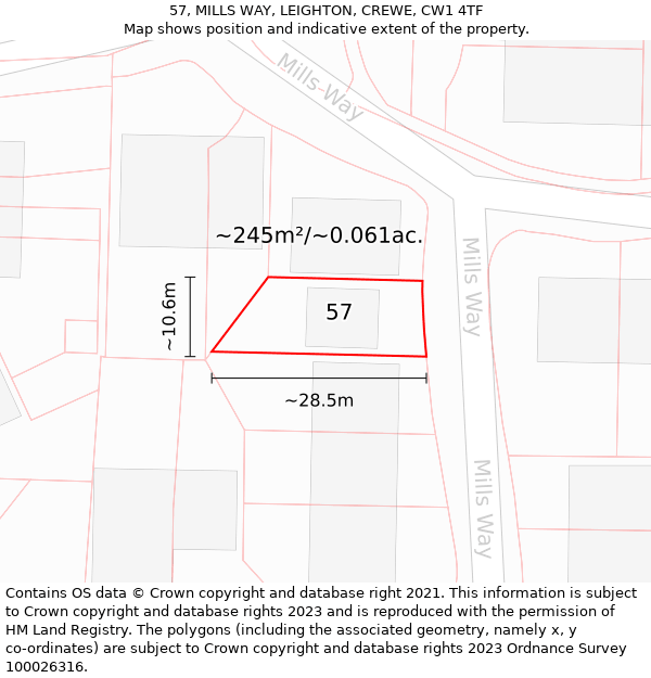 57, MILLS WAY, LEIGHTON, CREWE, CW1 4TF: Plot and title map