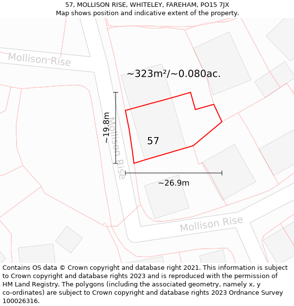 57, MOLLISON RISE, WHITELEY, FAREHAM, PO15 7JX: Plot and title map