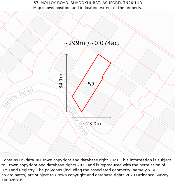 57, MOLLOY ROAD, SHADOXHURST, ASHFORD, TN26 1HR: Plot and title map