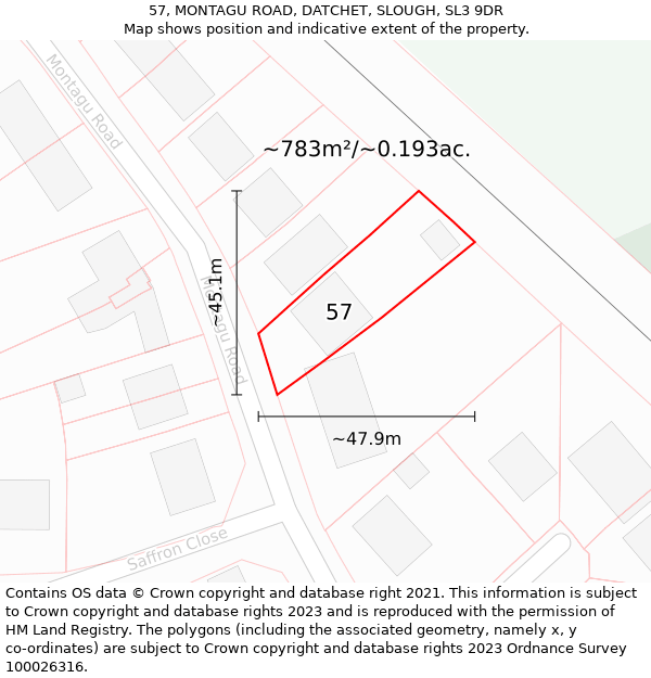 57, MONTAGU ROAD, DATCHET, SLOUGH, SL3 9DR: Plot and title map