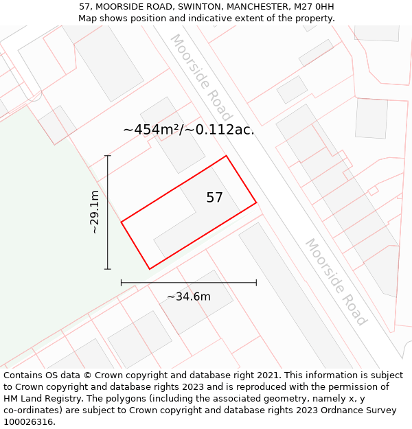 57, MOORSIDE ROAD, SWINTON, MANCHESTER, M27 0HH: Plot and title map