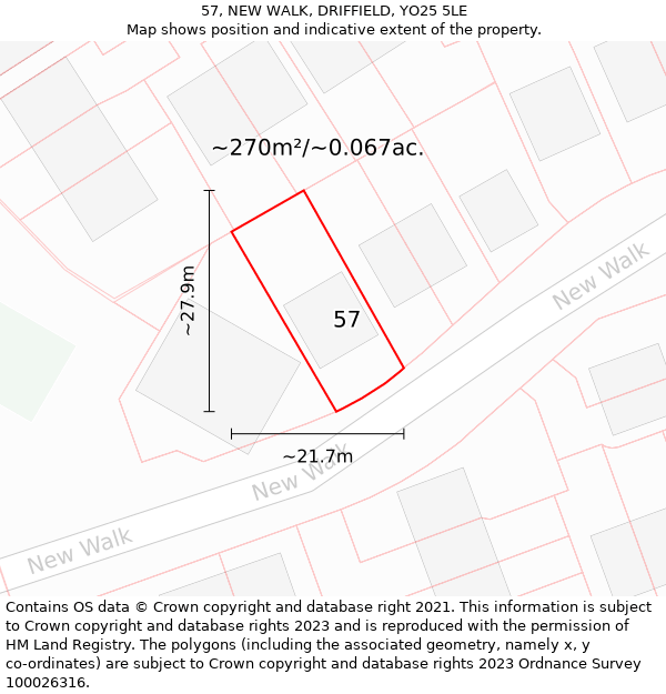 57, NEW WALK, DRIFFIELD, YO25 5LE: Plot and title map