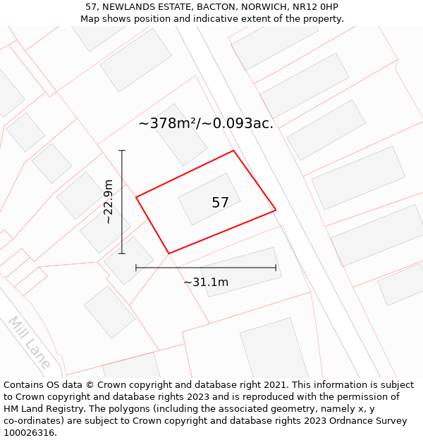 57, NEWLANDS ESTATE, BACTON, NORWICH, NR12 0HP: Plot and title map