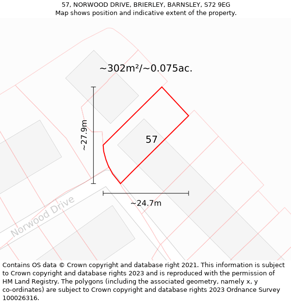 57, NORWOOD DRIVE, BRIERLEY, BARNSLEY, S72 9EG: Plot and title map