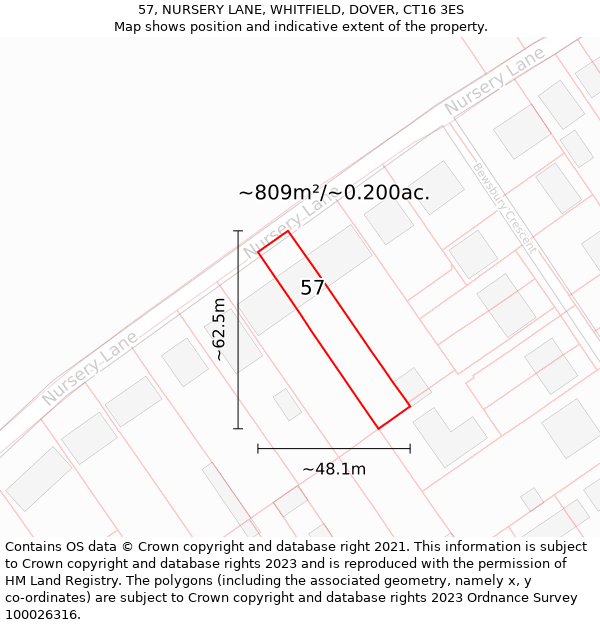 57, NURSERY LANE, WHITFIELD, DOVER, CT16 3ES: Plot and title map