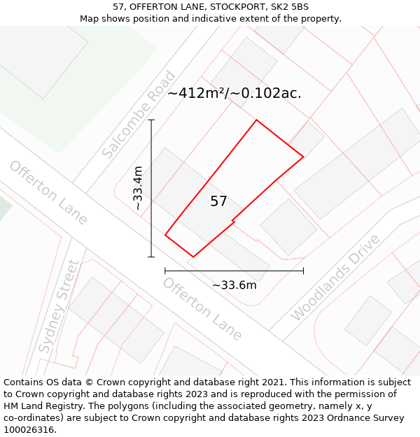 57, OFFERTON LANE, STOCKPORT, SK2 5BS: Plot and title map