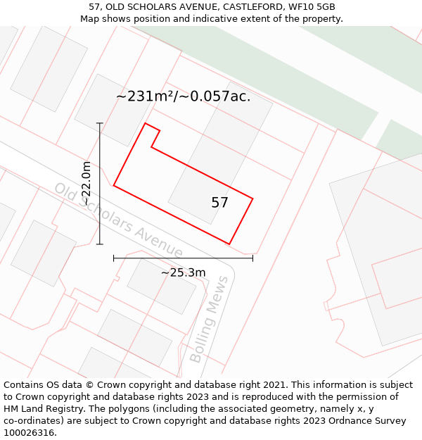 57, OLD SCHOLARS AVENUE, CASTLEFORD, WF10 5GB: Plot and title map