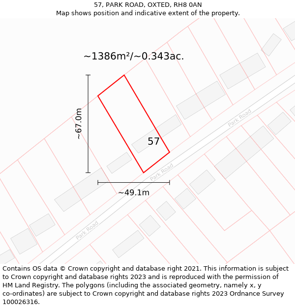 57, PARK ROAD, OXTED, RH8 0AN: Plot and title map