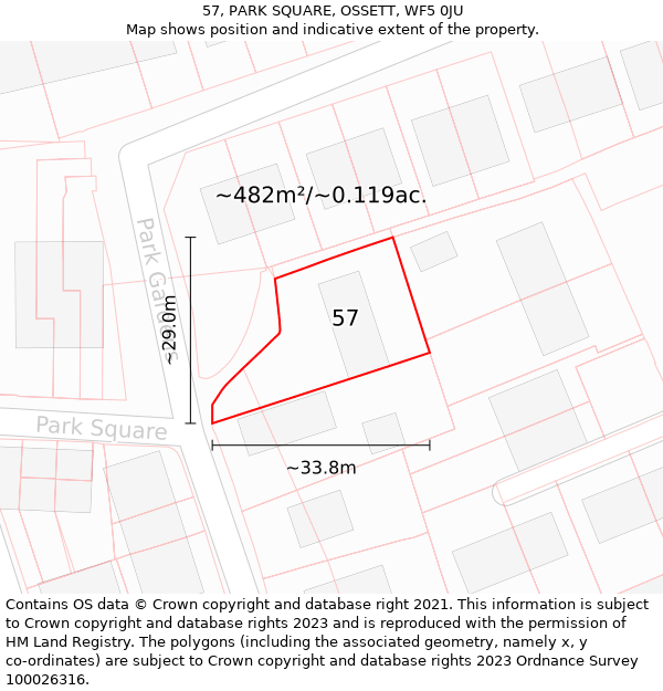 57, PARK SQUARE, OSSETT, WF5 0JU: Plot and title map