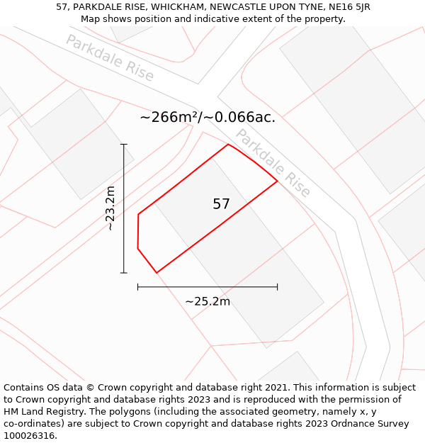 57, PARKDALE RISE, WHICKHAM, NEWCASTLE UPON TYNE, NE16 5JR: Plot and title map