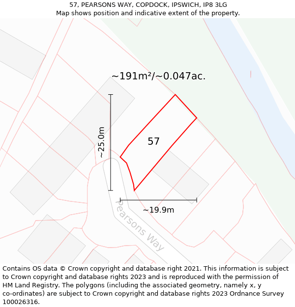 57, PEARSONS WAY, COPDOCK, IPSWICH, IP8 3LG: Plot and title map