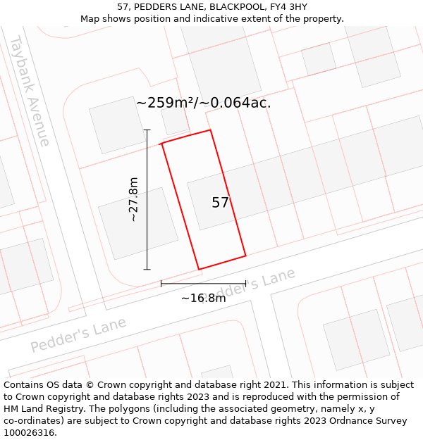 57, PEDDERS LANE, BLACKPOOL, FY4 3HY: Plot and title map