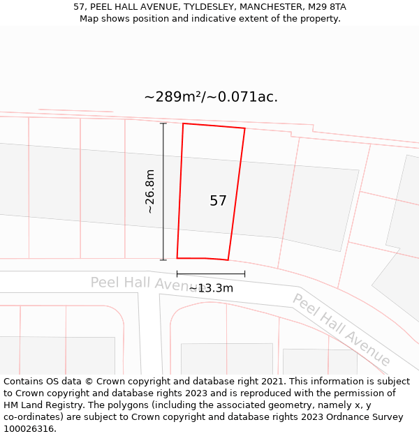 57, PEEL HALL AVENUE, TYLDESLEY, MANCHESTER, M29 8TA: Plot and title map