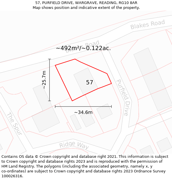 57, PURFIELD DRIVE, WARGRAVE, READING, RG10 8AR: Plot and title map