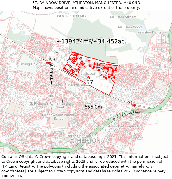 57, RAINBOW DRIVE, ATHERTON, MANCHESTER, M46 9ND: Plot and title map