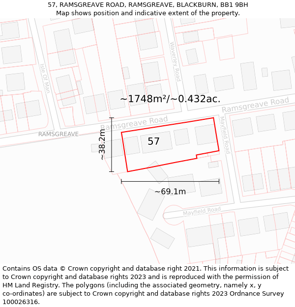 57, RAMSGREAVE ROAD, RAMSGREAVE, BLACKBURN, BB1 9BH: Plot and title map