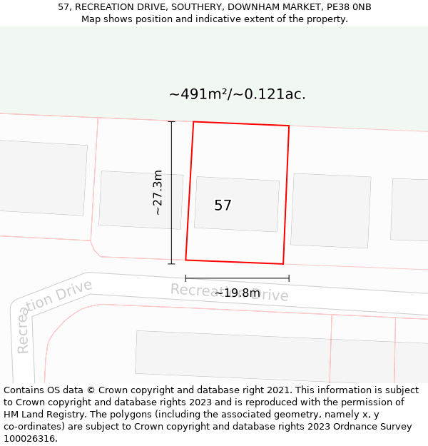 57, RECREATION DRIVE, SOUTHERY, DOWNHAM MARKET, PE38 0NB: Plot and title map