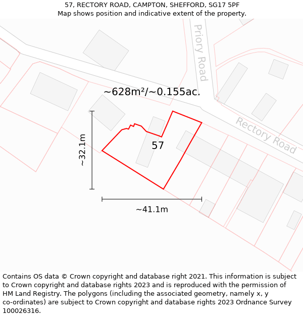 57, RECTORY ROAD, CAMPTON, SHEFFORD, SG17 5PF: Plot and title map