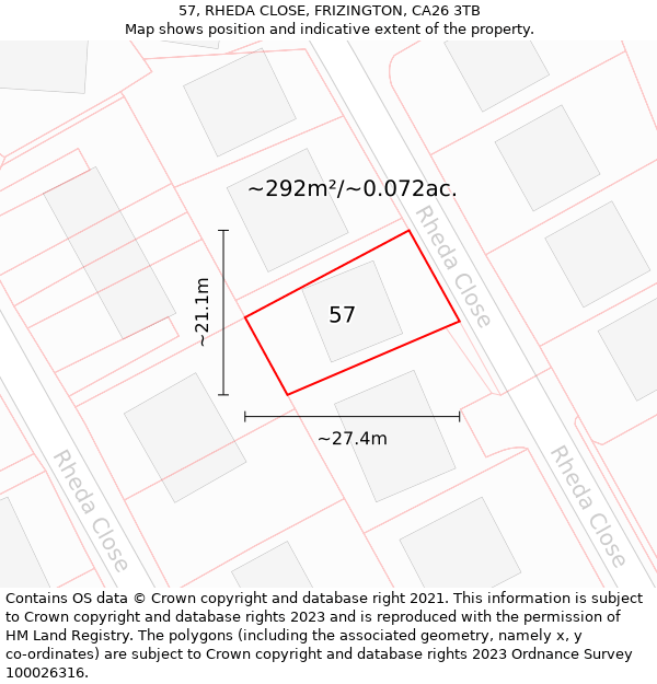 57, RHEDA CLOSE, FRIZINGTON, CA26 3TB: Plot and title map