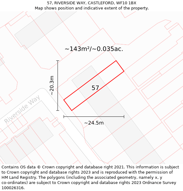 57, RIVERSIDE WAY, CASTLEFORD, WF10 1BX: Plot and title map