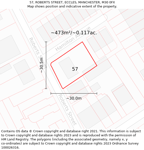 57, ROBERTS STREET, ECCLES, MANCHESTER, M30 0FX: Plot and title map