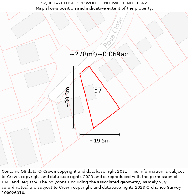 57, ROSA CLOSE, SPIXWORTH, NORWICH, NR10 3NZ: Plot and title map