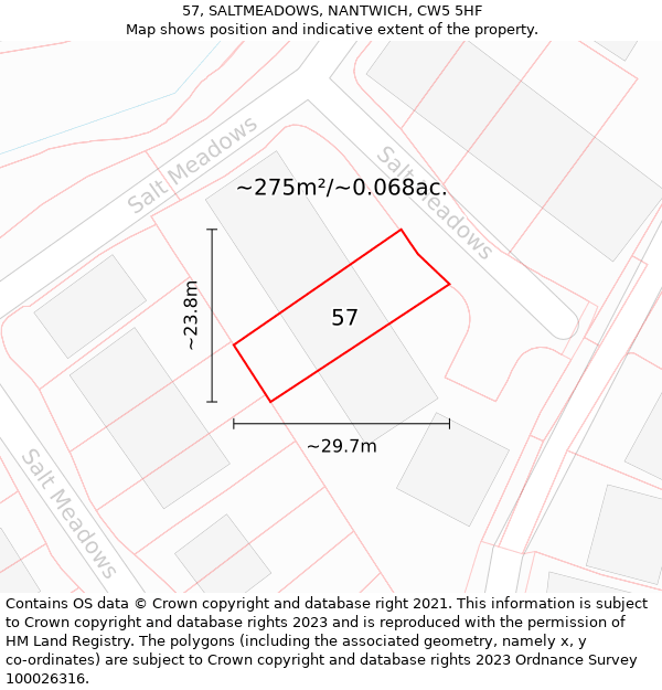 57, SALTMEADOWS, NANTWICH, CW5 5HF: Plot and title map