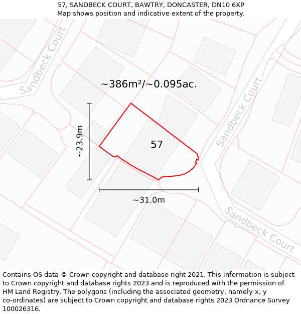 57, SANDBECK COURT, BAWTRY, DONCASTER, DN10 6XP: Plot and title map