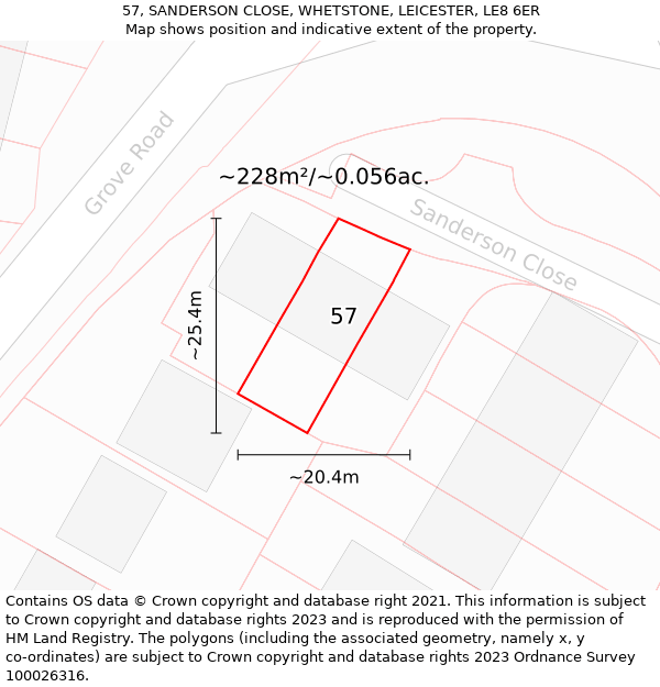 57, SANDERSON CLOSE, WHETSTONE, LEICESTER, LE8 6ER: Plot and title map