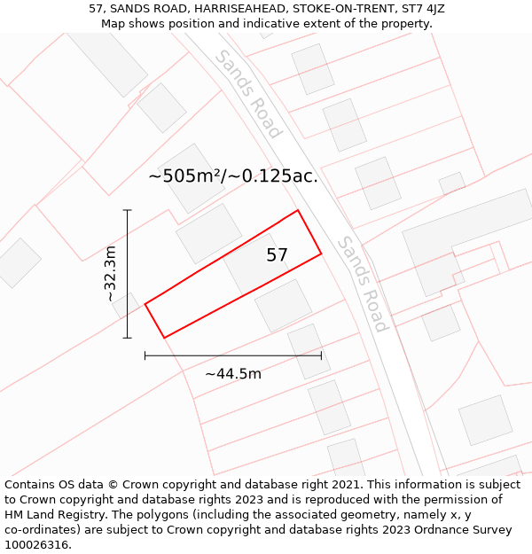 57, SANDS ROAD, HARRISEAHEAD, STOKE-ON-TRENT, ST7 4JZ: Plot and title map