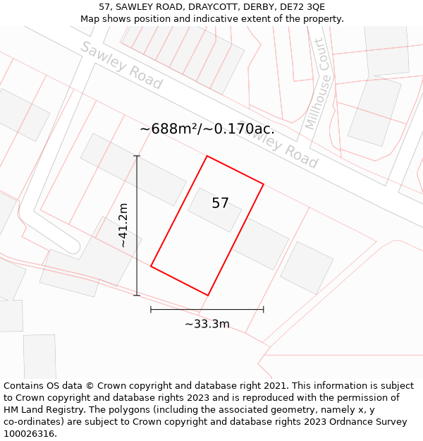 57, SAWLEY ROAD, DRAYCOTT, DERBY, DE72 3QE: Plot and title map