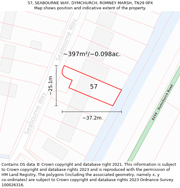 57, SEABOURNE WAY, DYMCHURCH, ROMNEY MARSH, TN29 0PX: Plot and title map