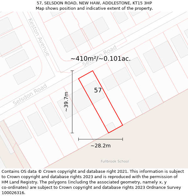 57, SELSDON ROAD, NEW HAW, ADDLESTONE, KT15 3HP: Plot and title map