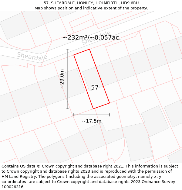 57, SHEARDALE, HONLEY, HOLMFIRTH, HD9 6RU: Plot and title map