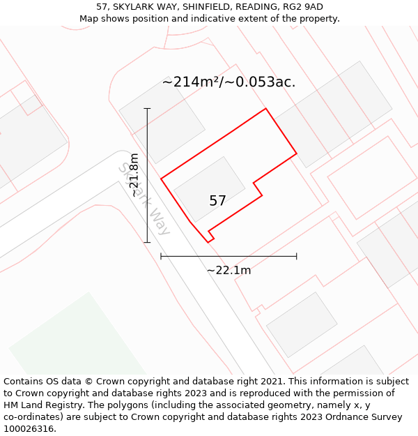 57, SKYLARK WAY, SHINFIELD, READING, RG2 9AD: Plot and title map