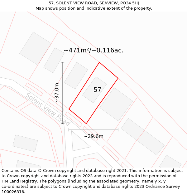 57, SOLENT VIEW ROAD, SEAVIEW, PO34 5HJ: Plot and title map