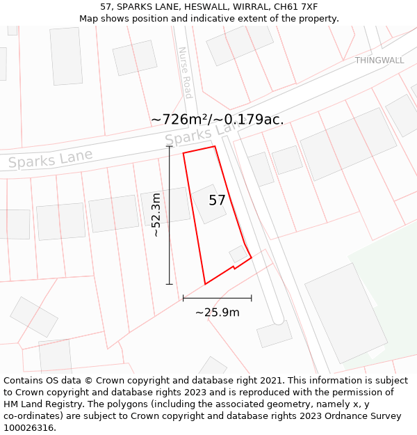 57, SPARKS LANE, HESWALL, WIRRAL, CH61 7XF: Plot and title map