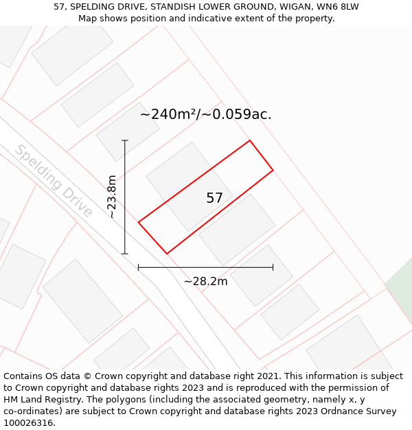 57, SPELDING DRIVE, STANDISH LOWER GROUND, WIGAN, WN6 8LW: Plot and title map