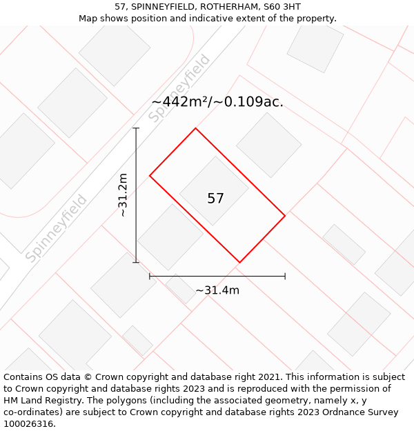 57, SPINNEYFIELD, ROTHERHAM, S60 3HT: Plot and title map