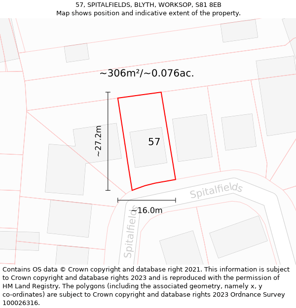 57, SPITALFIELDS, BLYTH, WORKSOP, S81 8EB: Plot and title map